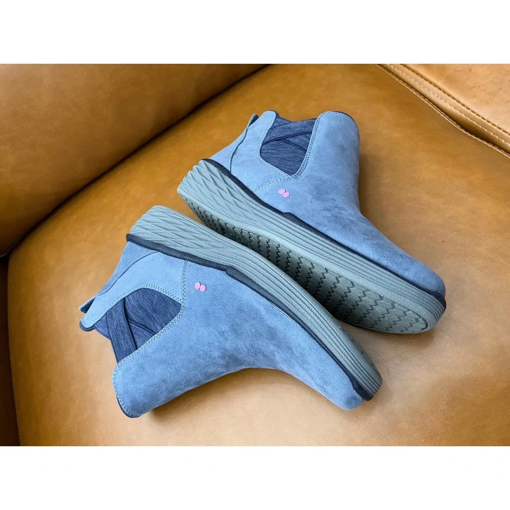 Ryka Noelle 2 Ankle Boots Womens 7 Blue Suede-Like Zip Up Booties